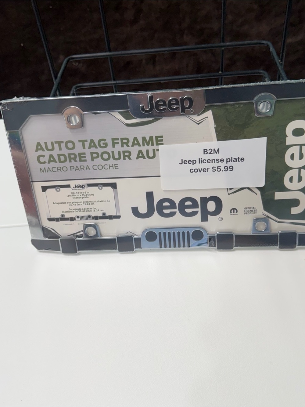Jeep black and Silver Auto Tag Frame new